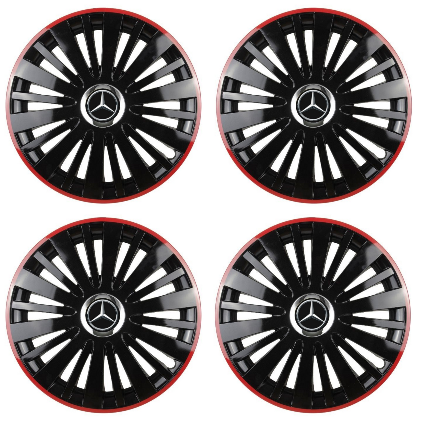 Set 4 Capace Roti pentru Mercedes model Falcon Black Cu Rama Rosie R14