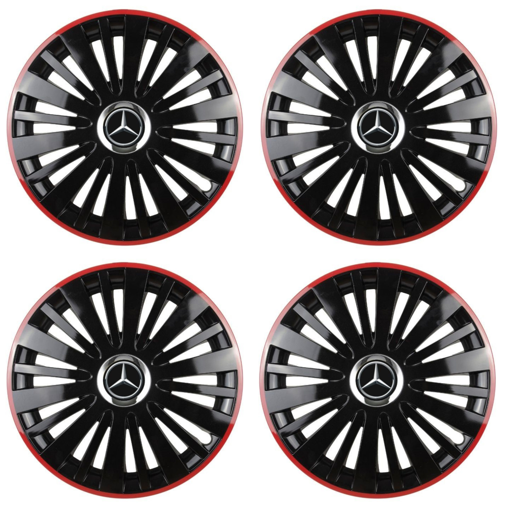 Set 4 Capace Roti pentru Mercedes model Falcon Black Cu Rama Rosie R16 MERCEDES