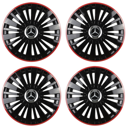 Set 4 Capace Roti pentru Mercedes model Falcon Black Cu Rama Rosie R14