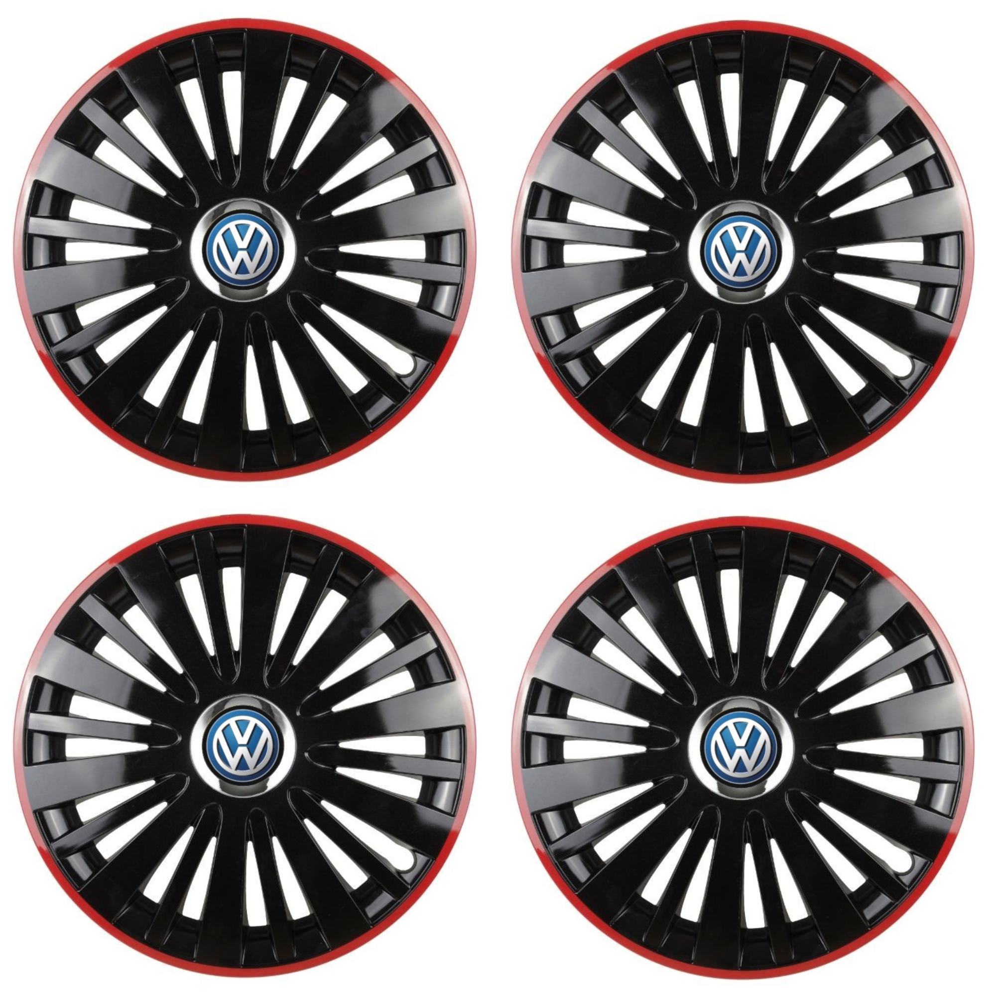 Set 4 Capace Roti pentru Volkswagen model Falcon Black Cu Rama Rosie R16