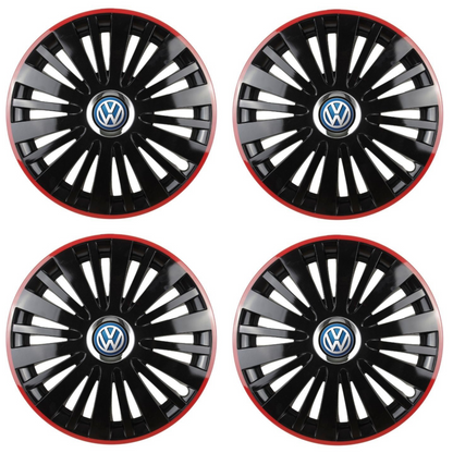 Set 4 Capace Roti pentru Volkswagen model Falcon Black Cu Rama Rosie R16