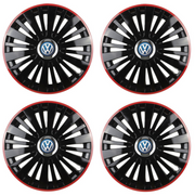 Set 4 Capace Roti pentru Volkswagen model Falcon Black Cu Rama Rosie R14