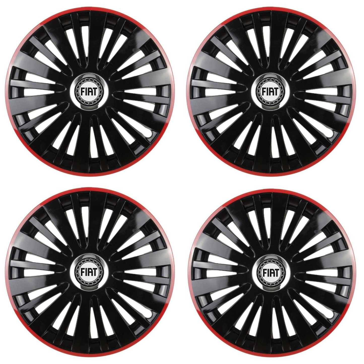 Set 4 Capace Roti pentru Fiat model Falcon Black Cu Rama Rosie R14