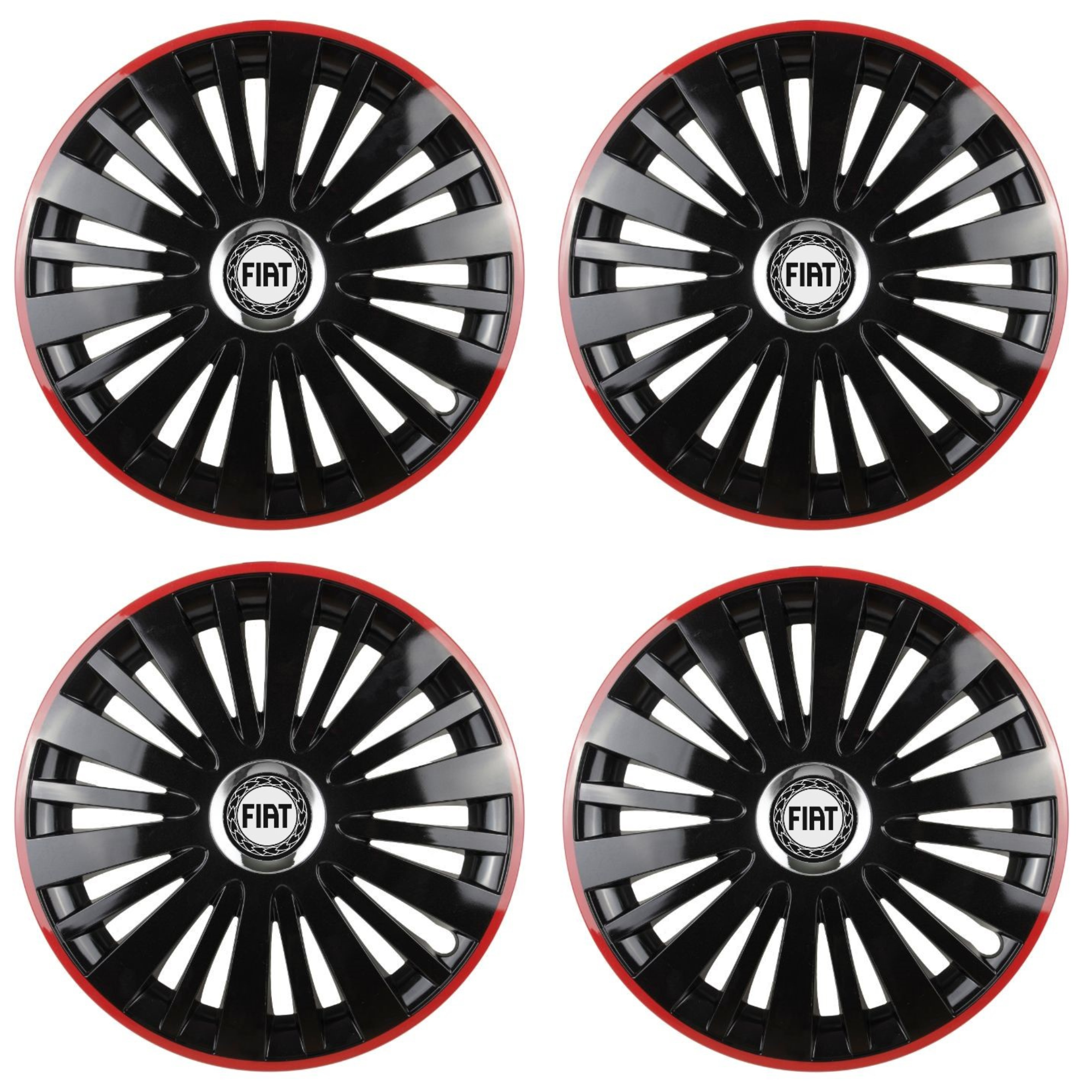 Set 4 Capace Roti pentru Fiat model Falcon Black Cu Rama Rosie R16 FIAT