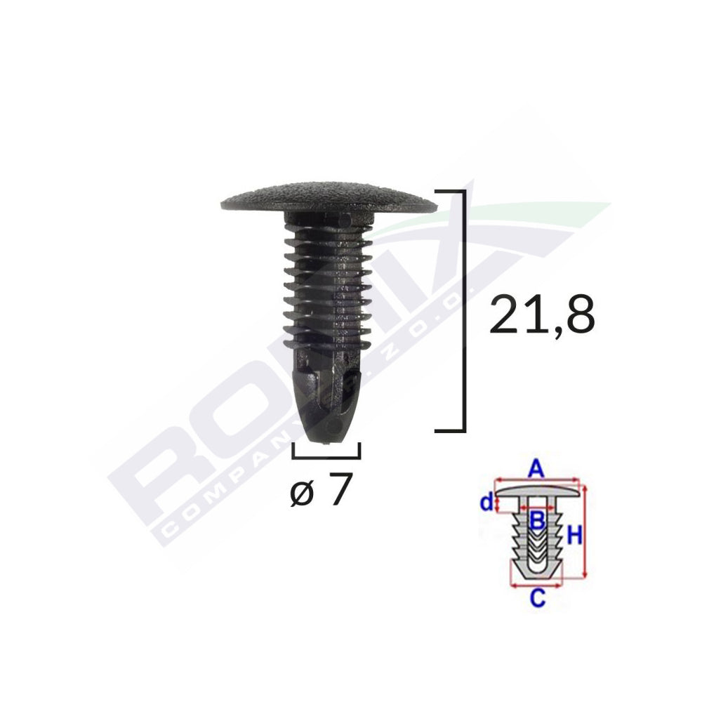 KÁRPIT CSAPOK HONDA/HYUNDAI/TOYOTA GÉPJÁRMŰHÖZ 7X21,8MM - 10 DB-OS FEKETE KÉSZLET
