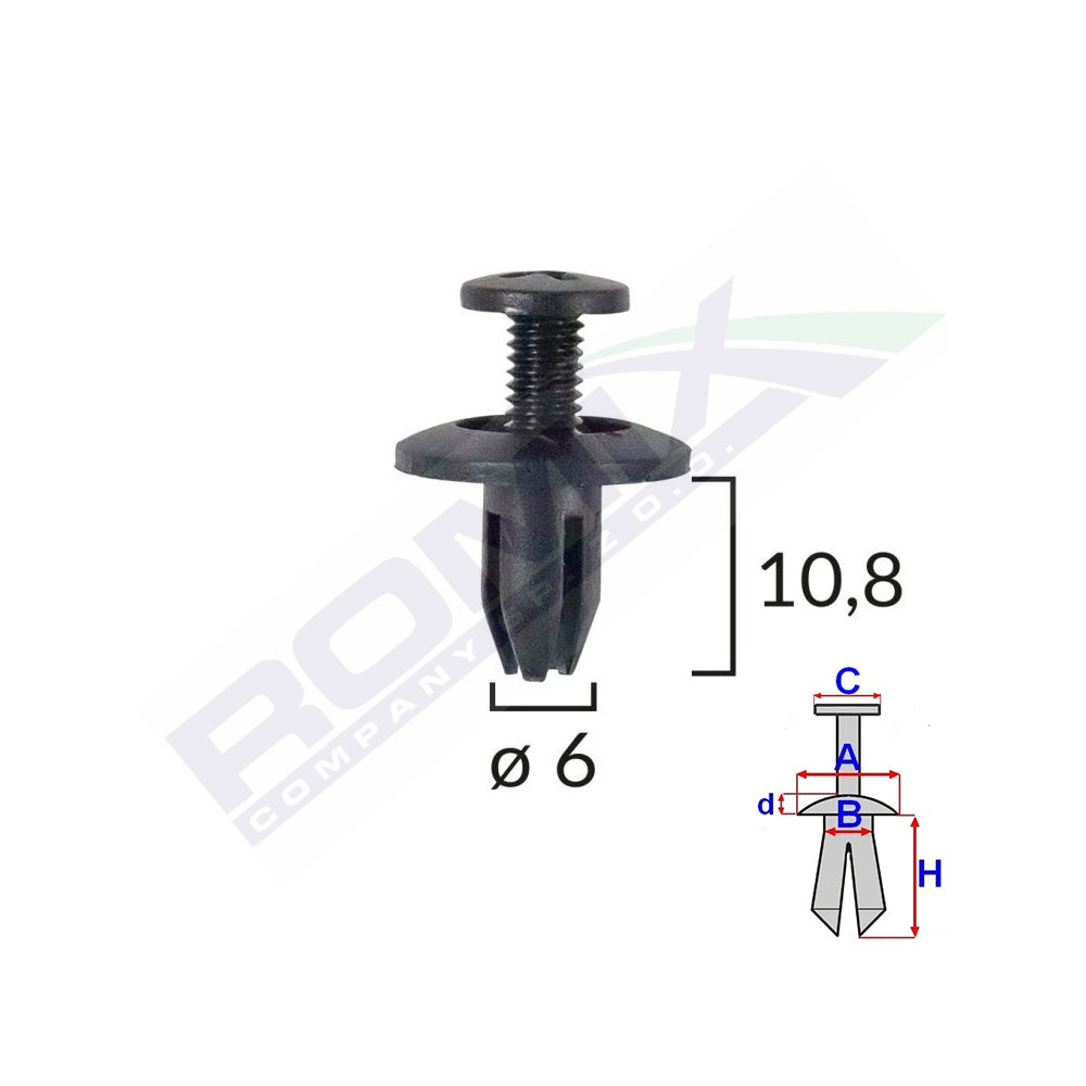 RÖGZÍTŐ CSAPOK HONDA/KIA/TOYOTA MOTOROS 6X10,8MM - FEKETE, 10 DARABOS KÉSZLET