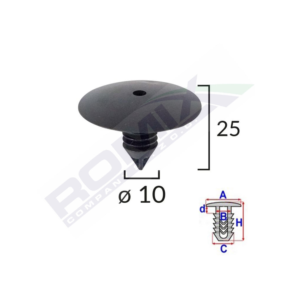 KERÉKRÖGZÍTŐ BILINCSEK RENAULT-HOZ 10X25MM - FEKETE, 10 DB-OS KÉSZLET
