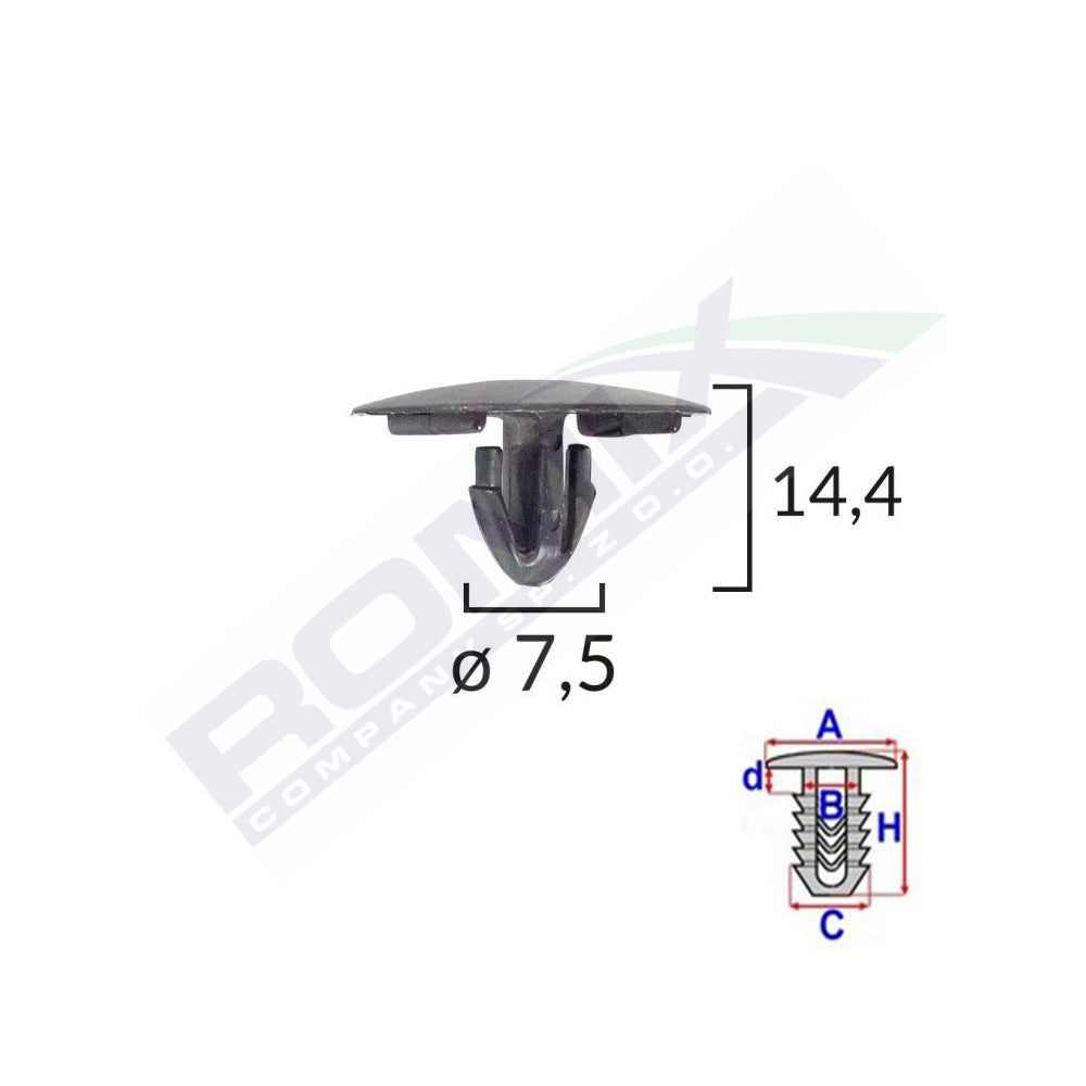 MOTORBOLT RÖGZÍTŐ LEXUS/TOYOTA-HOZ 7,5X14,4MM - FEKETE, 10 DB-OS KÉSZLET