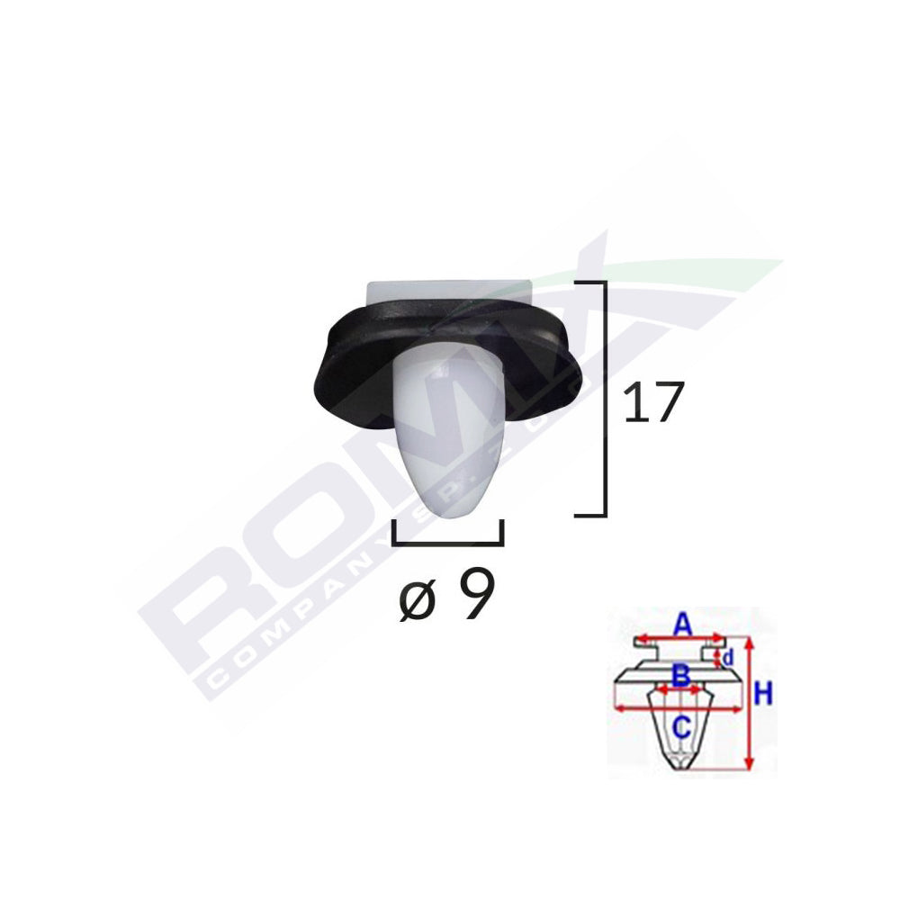 KÜLSŐ ELEMEK RÖGZÍTŐ CSIPSZEK CITROEN/PEUGEOT/FIAT MODELLEKHEZ 9X17MM - FEHÉR, 10 DB-OS KÉSZLET