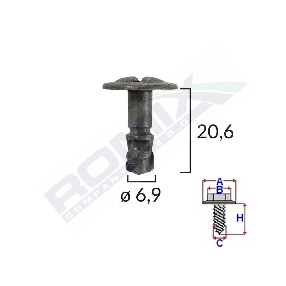MOTORFEDÉL CSAVAR VW/AUDI/SKODA JÁRMŰVEKHEZ 6,9X20,6MM - FEKETE, 5 DB-OS KÉSZLET