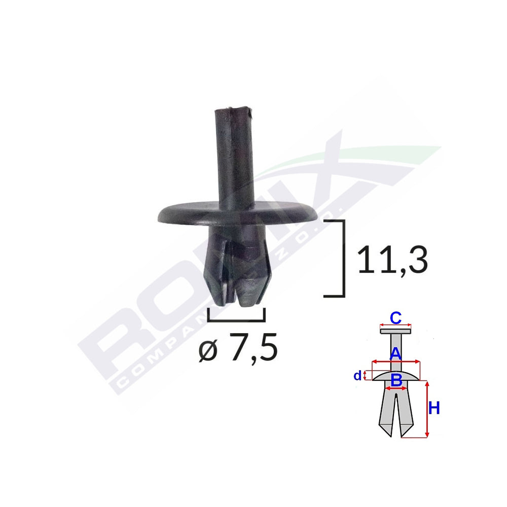 CLIPS FIXARE PENTRU ALFA ROMEO/FIAT 7.5X11.3MM - NEGRU SET 10 BUC