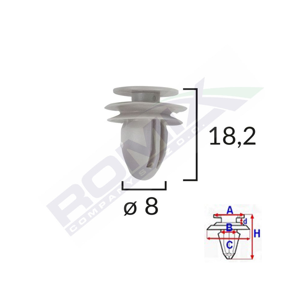 KÁRPIT CSAPOK HONDA/HYUNDAI/KIA/MAZDA MODELLEKHEZ 8X182MM - SZÜRKE 10 DB-OS KÉSZLET
