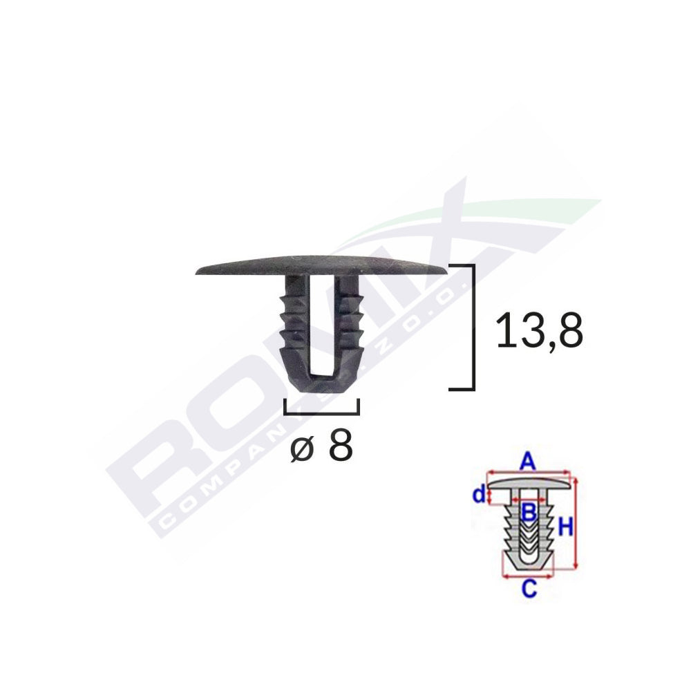 MOTORHÁZTETŐ RÖGZÍTŐ BILINCSEK FORDHOZ 8X13,8MM - FEKETE, 10 DARABOS KÉSZLET