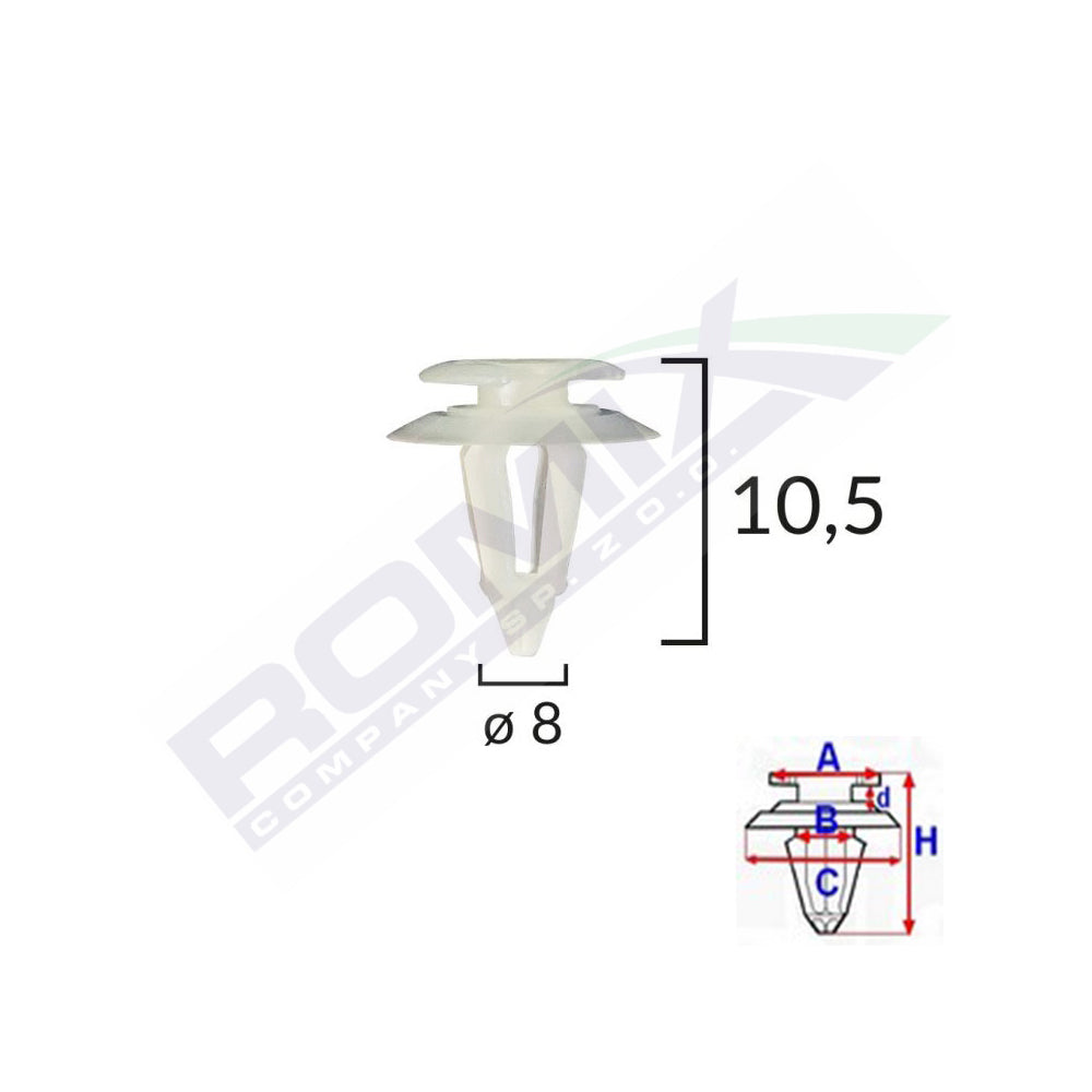 CLIPS TAPITERIE PENTRU FIAT/AUDI 8X10.5MM - ALB SET 10 BUC