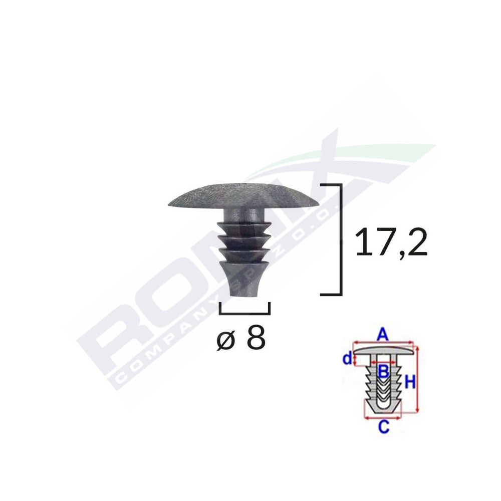 KÁRPIT CSAPOK VAG-HOZ 8X17,2MM - FEKETE 10 DB-OS KÉSZLET