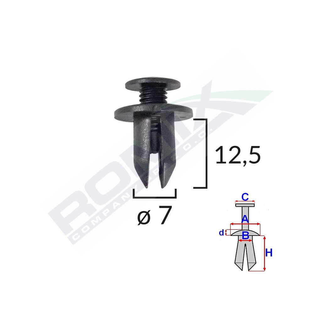 RÖGZÍTŐ CSAPOK HONDA SUBARU TOYOTA-HOZ 7X12,5MM - FEKETE 10 DARABOS KÉSZLET