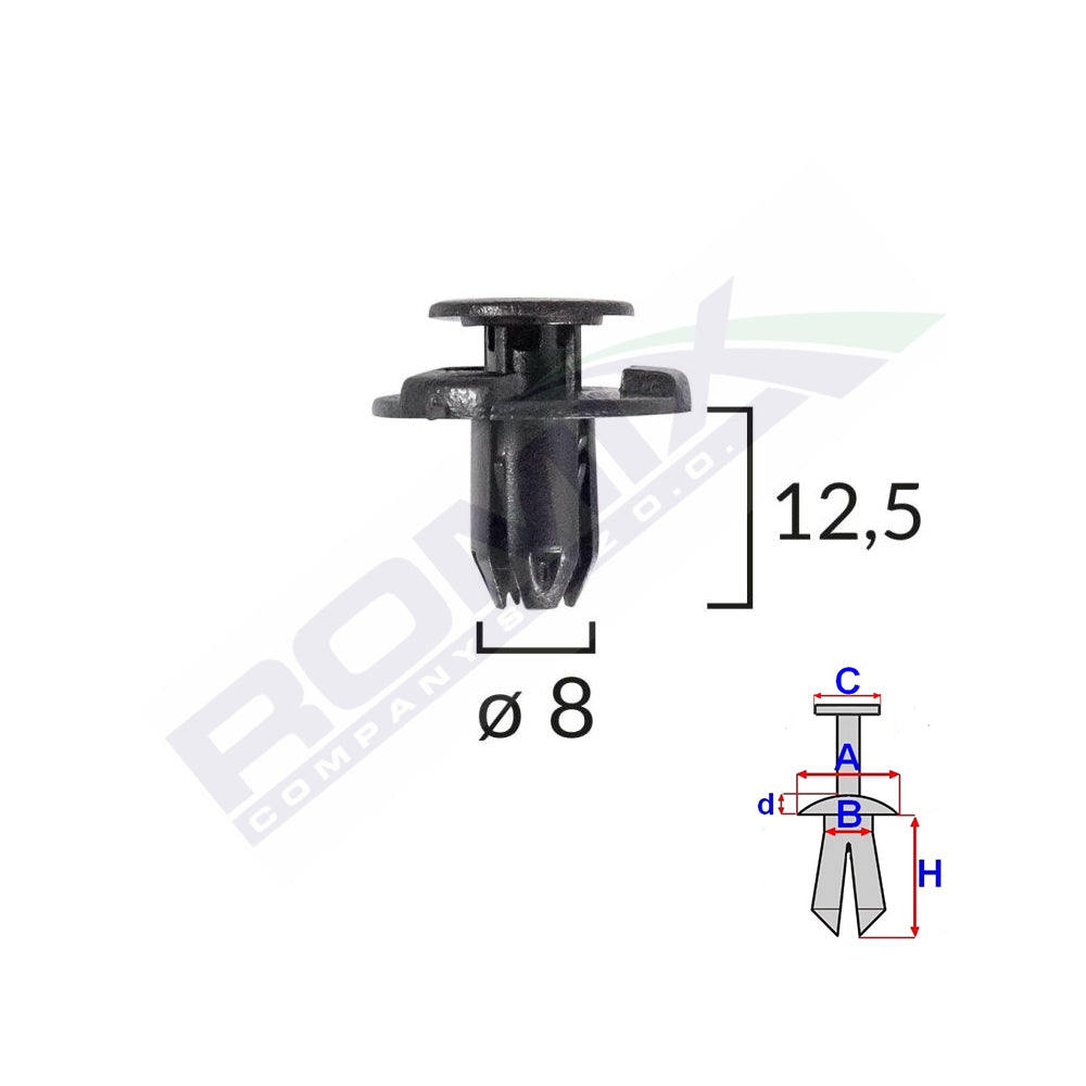 KÜLSŐ ELEMEK RÖGZÍTŐ CSAPOK NISSAN, SUBARU-HOZ 8X12,5MM FEKETE 10 DB-OS KÉSZLET