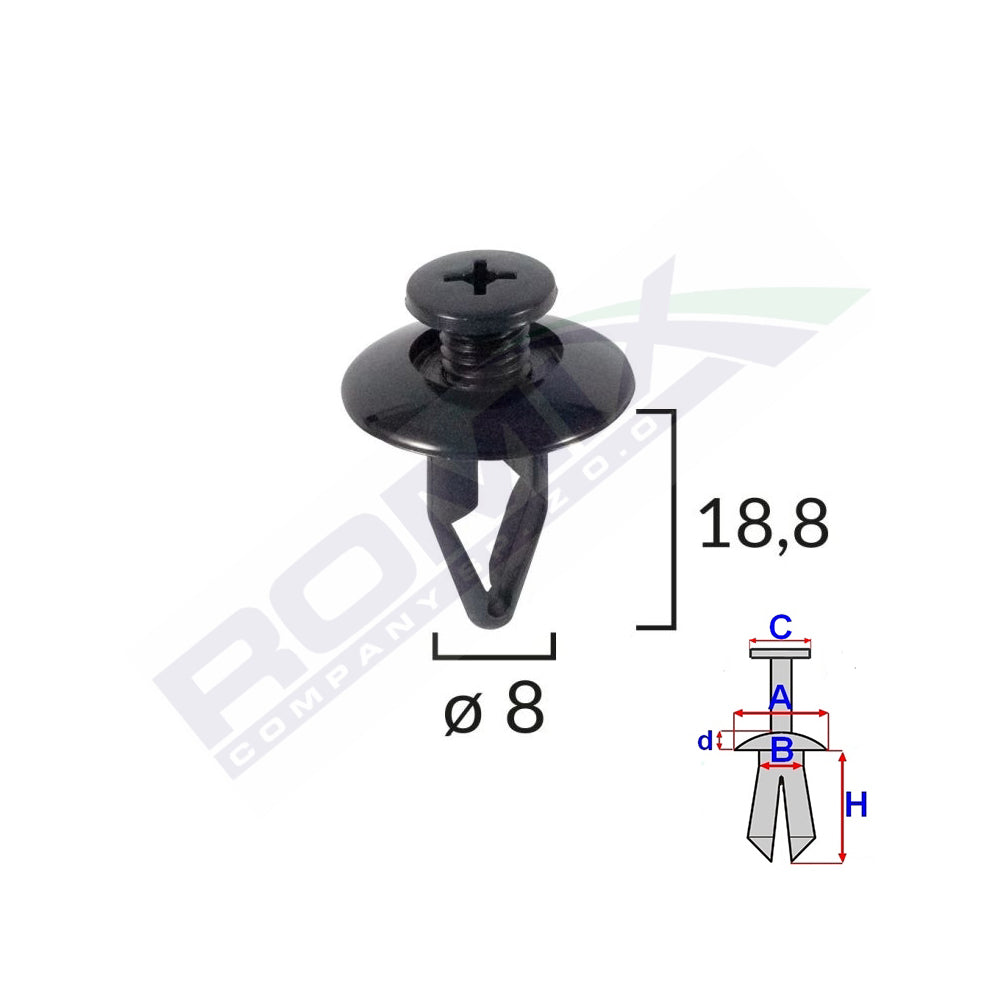 CLIPS FIXARE PENTRU KIA/MAZDA/MITSUBISHI/NISSAN/KIA 8X18.8MM - NEGRU SET 10 BUC