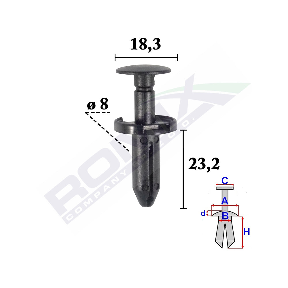 CLIPS FIXARE ELEMENTE EXTERIOR PENTRU FIAT, JEEP, CHRYSLER, DODGE 8X23.2MM NEGRU - SET 10 BUC