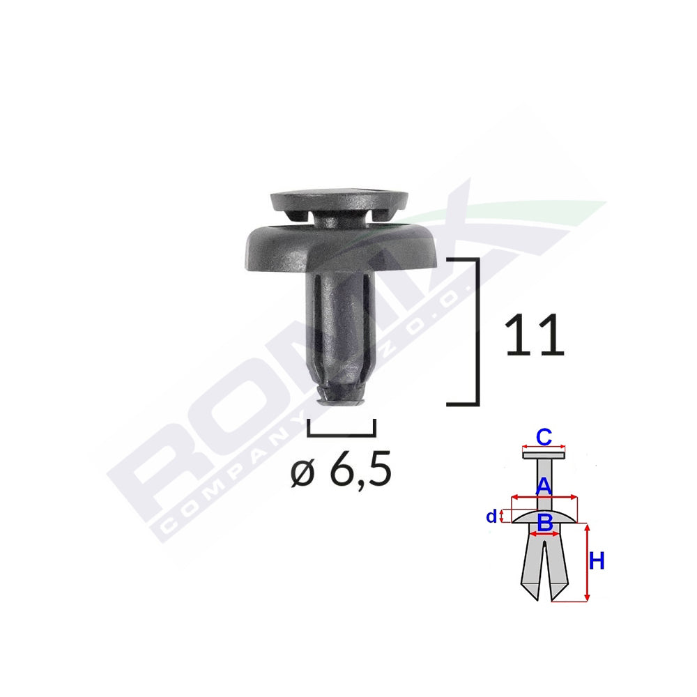 RÖGZÍTŐCSIPSZEK TOYOTA-HOZ 6,5X11MM FEKETE KÉSZLET 10 DB