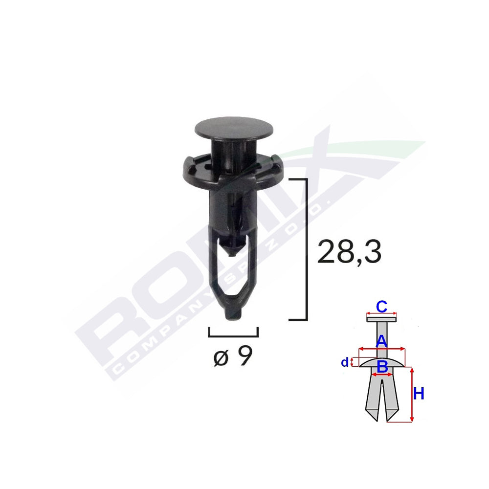 RÖGZÍTŐ CSAPOK TOYOTA/LEXUS-HOZ 9X28,3MM - 10 DB-OS FEKETE KÉSZLET