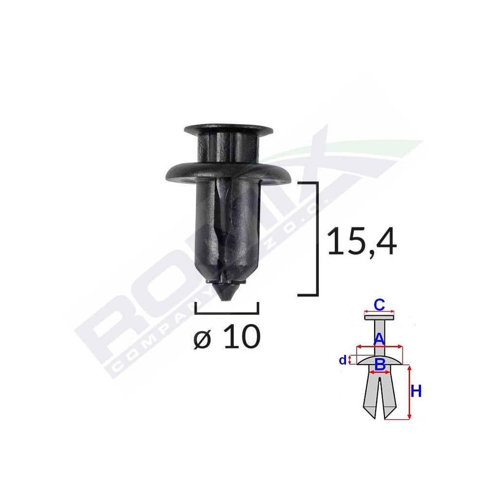 RÖGZÍTŐ CSAPOK HONDA/MAZDA-HOZ 10X15,4MM - 10 DARABOS FEKETE KÉSZLET