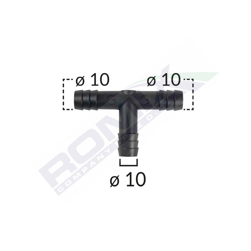 UNIVERZÁLIS 10 MM-ES TÖMLŐCSŐ T-CSATLAKOZÓ - FEKETE, 5 DB-OS KÉSZLET