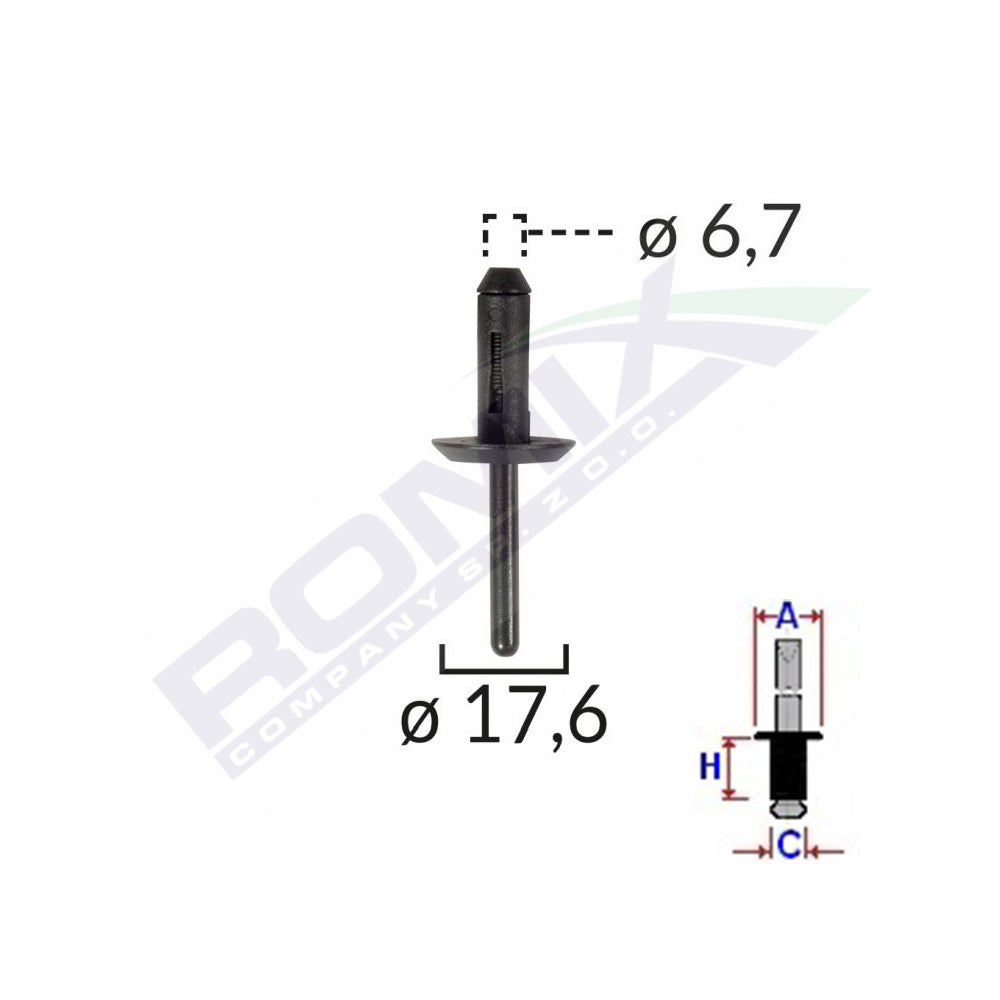 UNIVERZÁLIS MŰANYAG POP SZEGECS 6,7X17,6MM - FEKETE 10 DB-OS KÉSZLET