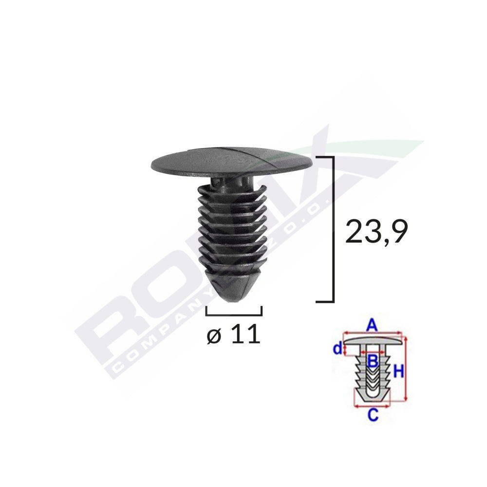 KÁRPIT CSAPOK GM-HEZ 11X23,9MM - FEKETE 10 DB-OS KÉSZLET