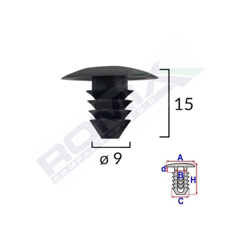 KÁRPIT CSAPOK VAG GROUP-HOZ 9X15MM - FEKETE 10 DB-OS KÉSZLET