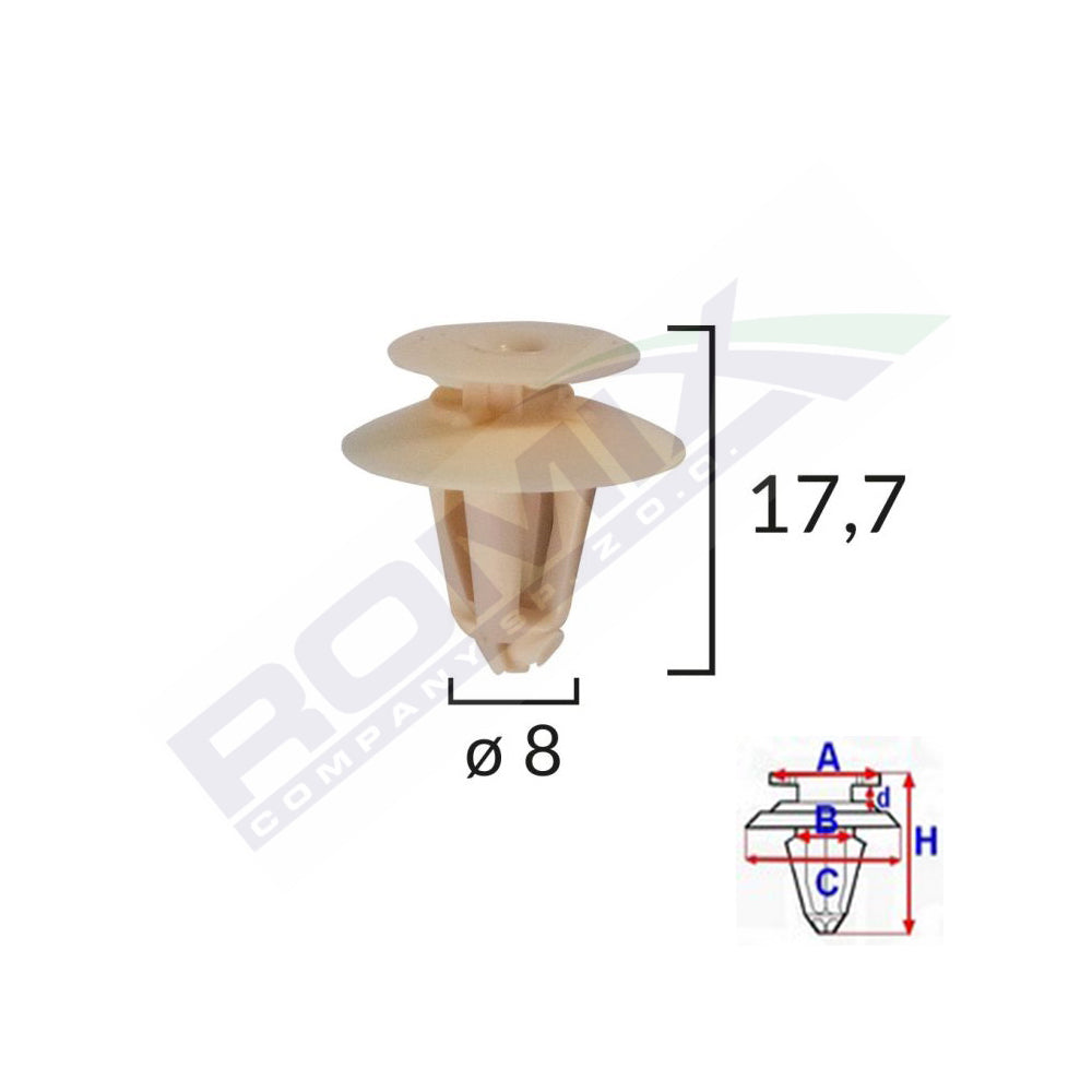 KÁRPIT CSAPOK AUDI/FORD/SEAT/VW-HEZ 8X17,7MM - BÉZS KÉSZLET 25 DB-OS