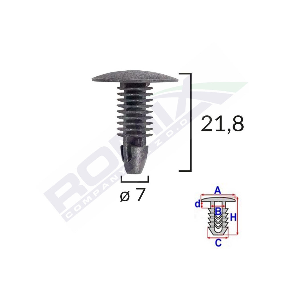 KÁRPIT CSAPOK HONDA/HYUNDAI/TOYOTA GÉPJÁRMŰHÖZ 7X21,8MM - 10 DB-OS FEKETE KÉSZLET