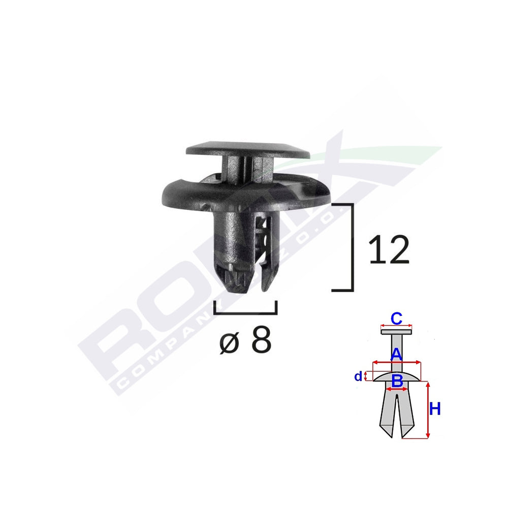KERÉKRÖGZÍTŐ BILINCSEK HONDA/MITSUBISHI-HEZ 8X12MM - FEKETE, 10 DB-OS KÉSZLET