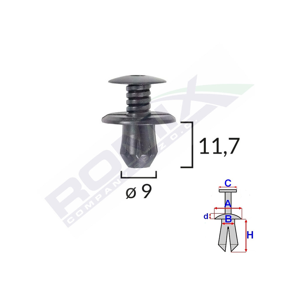 RÖGZÍTŐ CSAPOK VW-HEZ 9X11,7MM - 10 DARABOS FEKETE KÉSZLET