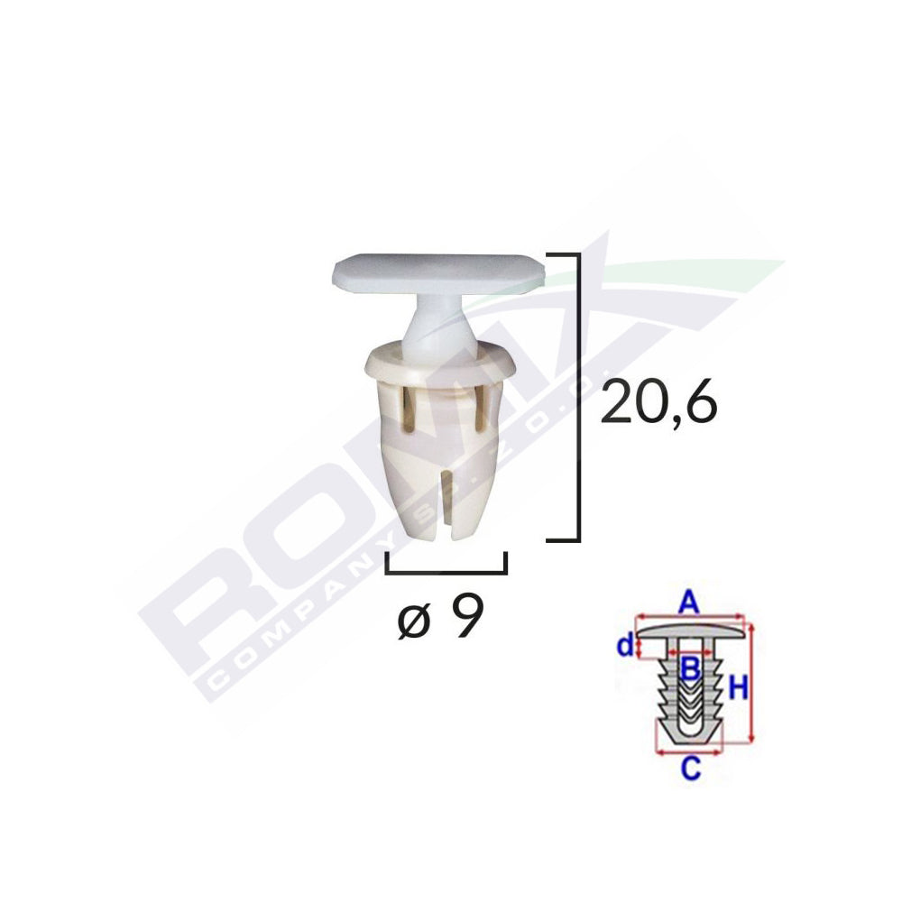 KÜSZÖB RÖGZÍTŐ CSAPOK MERCEDES-HOZ 9X20.6MM - FEHÉR 10 DB-OS KÉSZLET