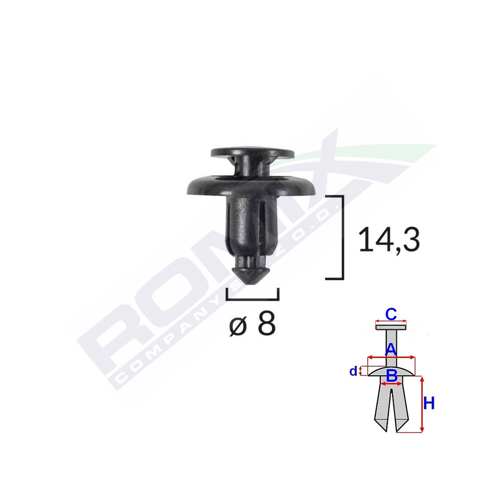 CLIPS FIXARE PENTRU MAZDA/SUBARU 8X14.3MM - NEGRU SET 10 BUC