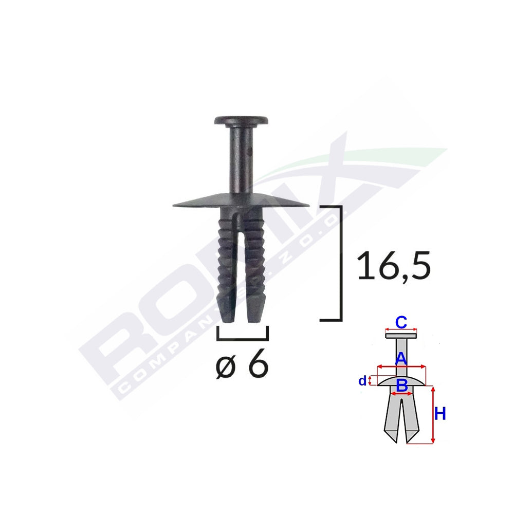 CLIPS FIXARE PENTRU BMW/MINI/OPEL 6X16.5MM - NEGRU SET 10 BUC