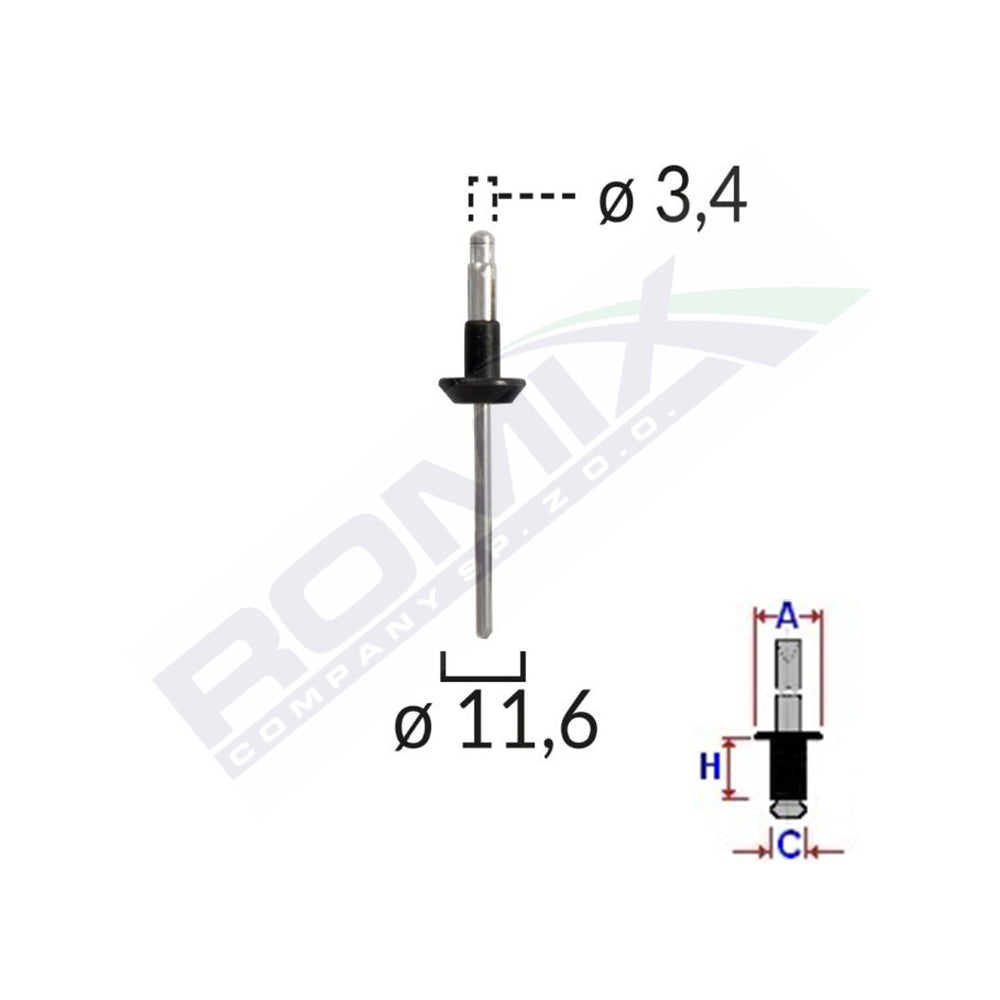 POPNIT VOLVO UNIVERZÁLIS 3,4X11,6MM - FÉM KÉSZLET 10 DB-OS