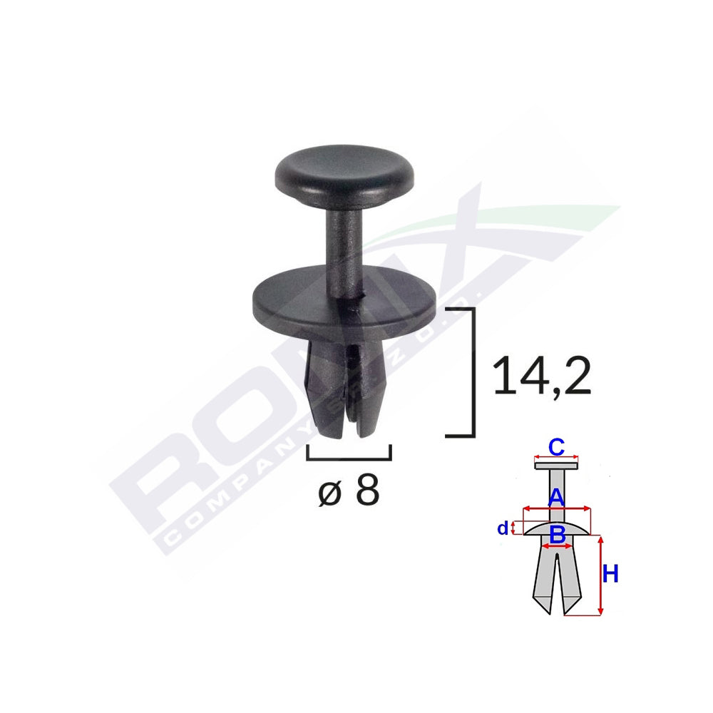KÜLSŐ ELEMEK RÖGZÍTŐ CSAPOK CITROEN/PEUGEOT-HOZ 8X14,2MM - FEKETE, 10 DB-OS KÉSZLET