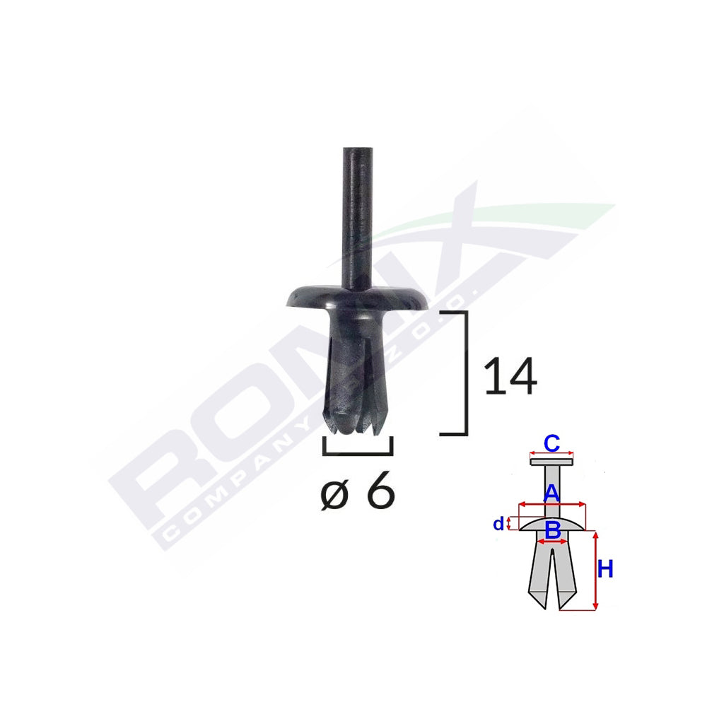 RÖGZÍTŐ CSAPOK VOLVO-HOZ 6X14MM - FEKETE 10 DB-OS KÉSZLET