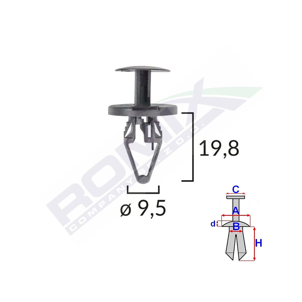 KERÉKRÖGZÍTŐ CSAPOK OPEL-HEZ 9,5X19,8MM FEKETE 5 DB-OS KÉSZLET