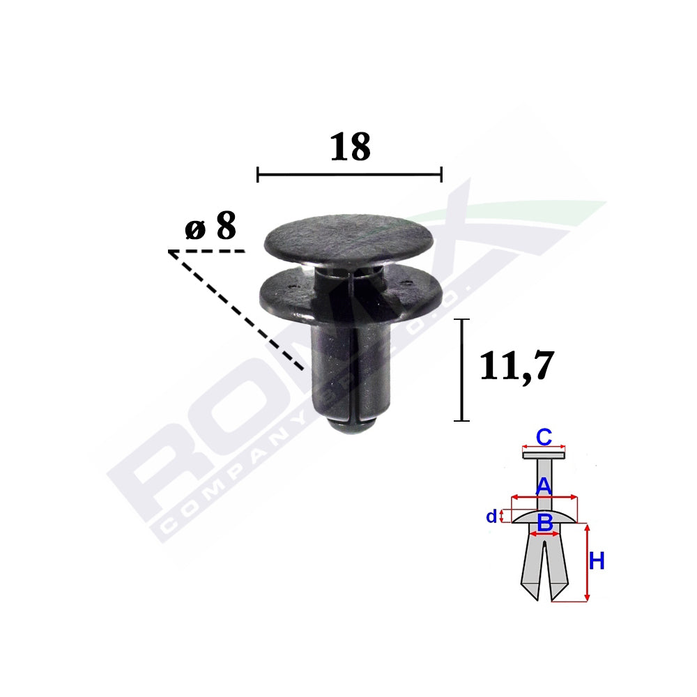 VÉDŐ LÖKHÁRÍTÓ RÖGZÍTŐ CSIPSZEK KIA RIO-HOZ 8X11,7MM 10 DB-OS KÉSZLET