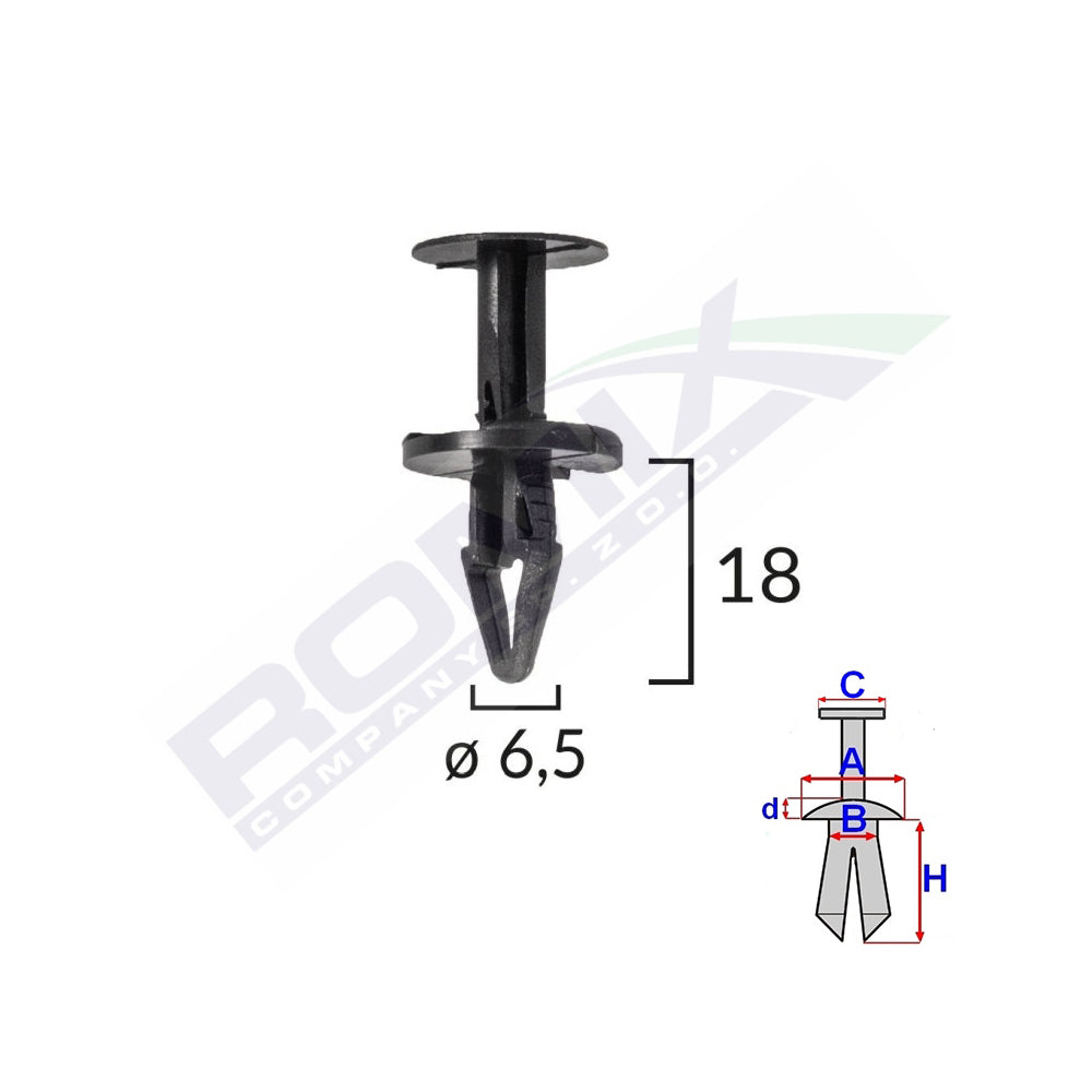 RÖGZÍTŐ CSAPOK FORD, OPEL MŰANYAGOKHOZ 6,5X18MM FEKETE 10 DB-OS KÉSZLET