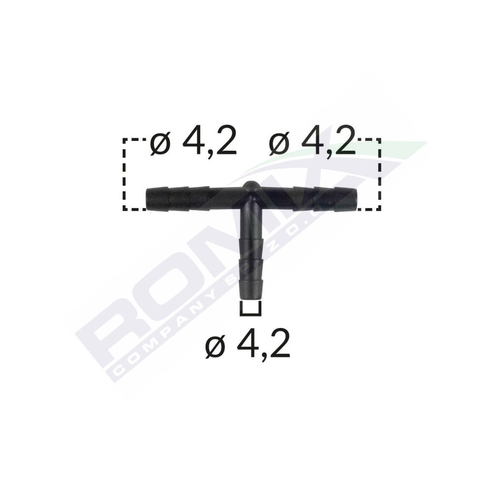 UNIVERZÁLIS 4,2 MM-ES TÖMLŐCSŐ T-CSATLAKOZÓ - FEKETE, 5 DB-OS KÉSZLET