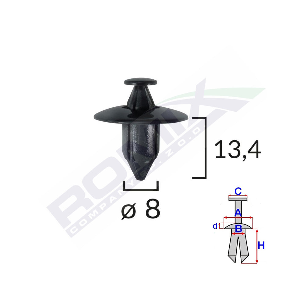RÖGZÍTŐ CSAPOK HONDA/SUZUKI/VOLVO-HOZ 8X13,4MM - FEKETE, 10 DARABOS KÉSZLET