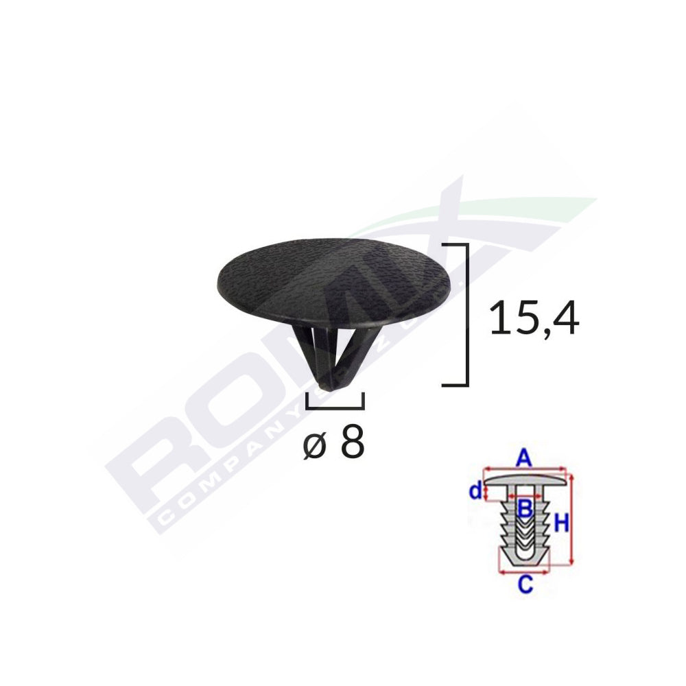 MOTORVÉDŐ RÖGZÍTŐ CSAPOK HYUNDAI, KIA-HOZ 8X15,4MM FEKETE 10 DB-OS KÉSZLET