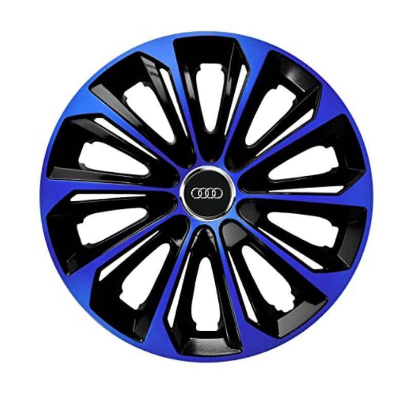 Set 4 Wheel Caps Extra Strong Blue & Black R15, suitable for Audi