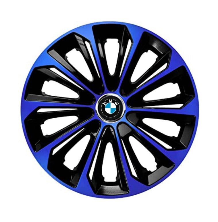 Set 4 Wheel Caps Extra Strong Blue & Black R14, suitable for BMW