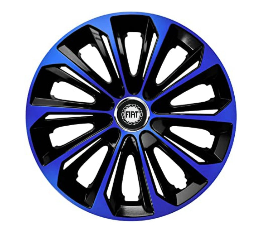 Set 4 Wheel Caps Extra Strong Blue & Black R14, suitable for Fiat