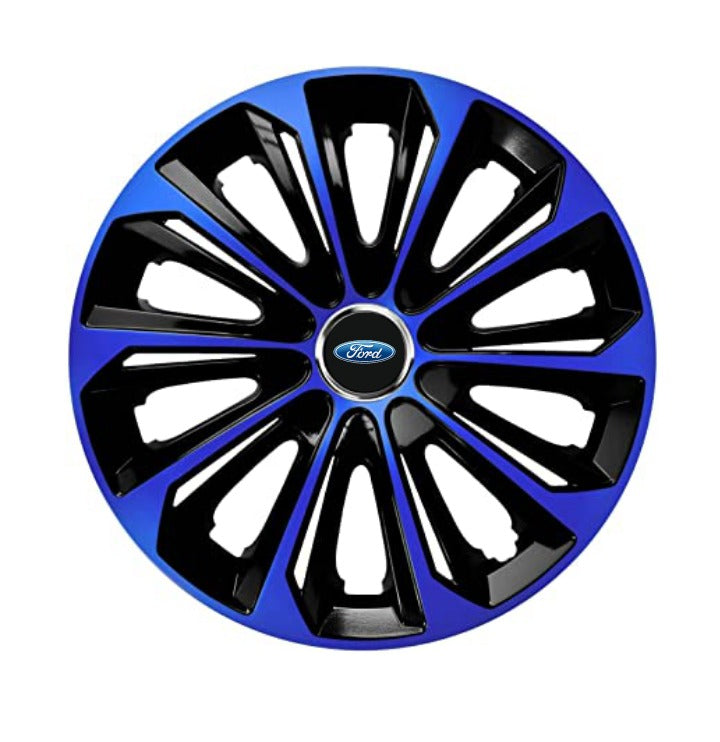 Set 4 Wheel Caps Extra Strong Blue & Black R14, suitable for Ford